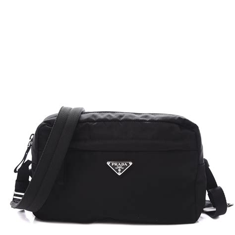 prada tessuto nylon messenger bag black bt0706|PRADA Tessuto Nylon Saffiano Logo Messenger Bag Black .